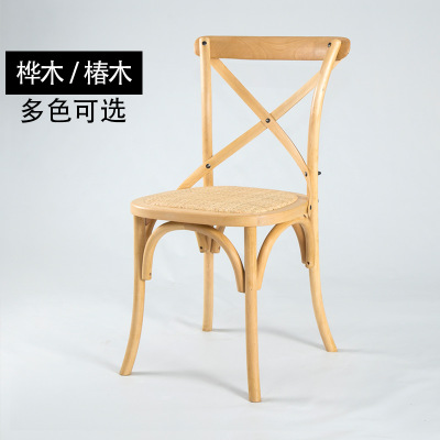 实木椅子美式餐椅成人橡木椅工业风咖啡庭椅家用靠背藤椅家具