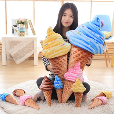 毛绒玩具创意仿真3D冰淇淋甜筒抱枕毛绒靠垫吃货午睡趴枕可定制