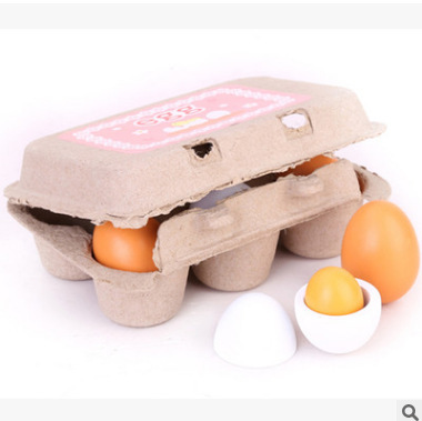 仿真玩具鸡蛋鸭蛋组6只盒装儿童过家家木制玩具egg批发