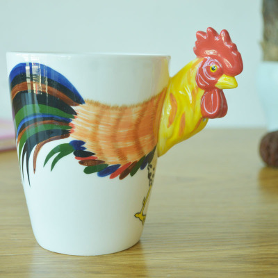 厂家直销3D立体陶瓷杯纯手绘动物杯个性彩绘水杯创意咖啡杯马克杯