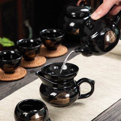 德化厂家陶瓷茶具套装定制商务实用送礼品礼盒批发金叶子功夫茶具