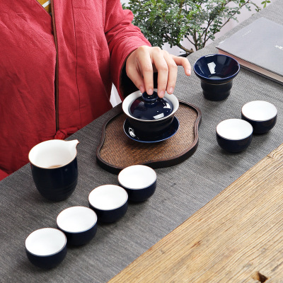 霁蓝彩功夫茶具套装家用德化陶瓷厂家批发生产可印广告LOGO礼品瓷