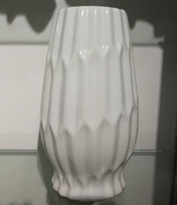 简约现代彩色陶瓷花瓶色釉描金竖纹装饰摆设干花插花花器大号