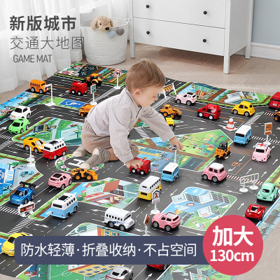 跨境儿童玩具游戏垫130*100新版中英文版城市交通停车场景地垫
