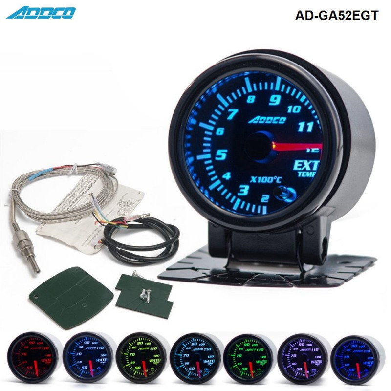 ADDCO 改装仪表12V 52mm 7色通用汽车排温表EXT带传感器和底座