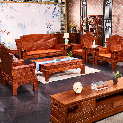 厂家直销财源滚滚红木沙发 中式客厅实木家具 刺猬紫檀木仿古沙发