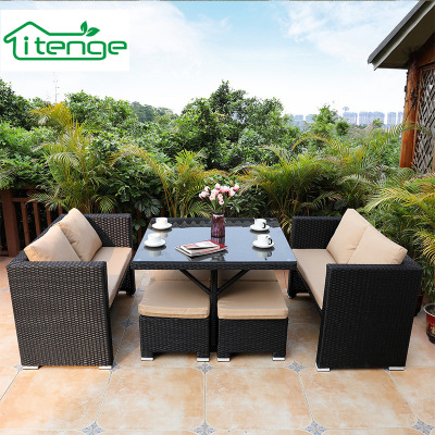 户外休闲藤艺沙发组合五件套庭院花园阳台咖啡桌椅