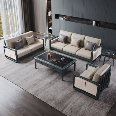 新款北欧实木沙发组合现代轻奢科技布岩板茶几U型转角L型客厅家具