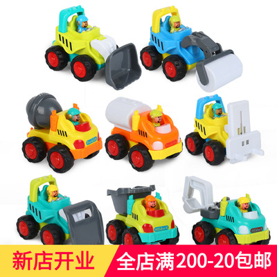 跨境专供口袋工程小汽车Q版卡通惯性车男孩模型玩具车挖机推土车