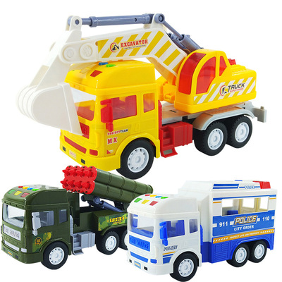 商超热卖儿童惯性玩具车益智音乐故事工程挖掘机消防汽车模型套装