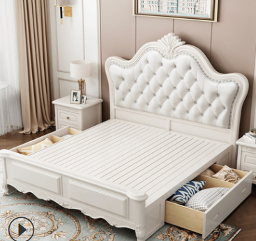 欧式床实木软包双人床1.8米1.5现代简约美式床卧室白色高箱储物床