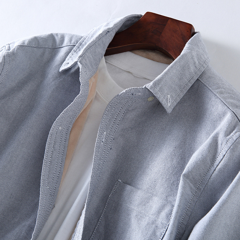 JRCN55加绒牛津纺男士长袖衬衫休闲韩版棉质保暖多色冬季加厚衬衣