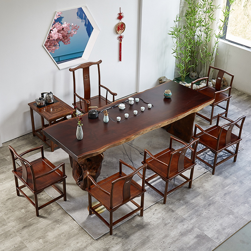 新中式不规则实木茶桌椅组合简约现代禅意功夫茶台办公室泡茶桌子