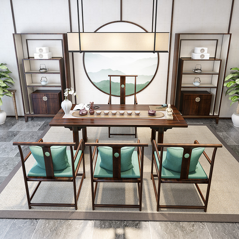 新中式茶桌椅组合禅意实木茶台办公室泡茶桌套装简约现代茶室家具