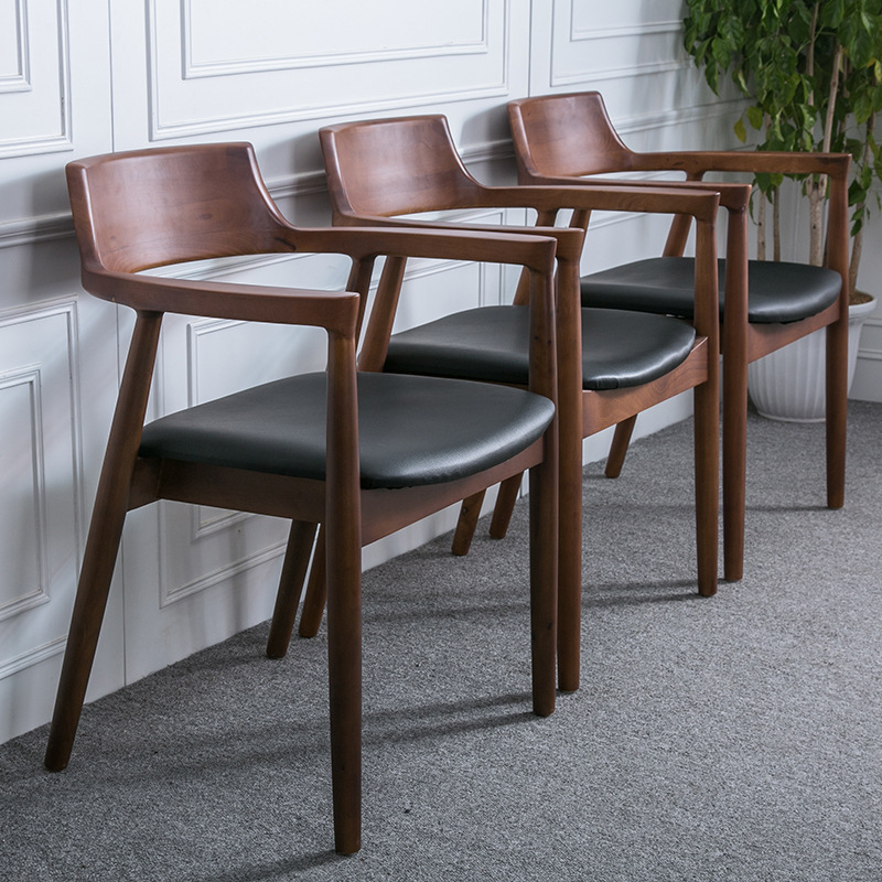 北欧创意实木椅子 办公咖啡厅靠背餐椅 原木桶椅简约总统椅办公椅
