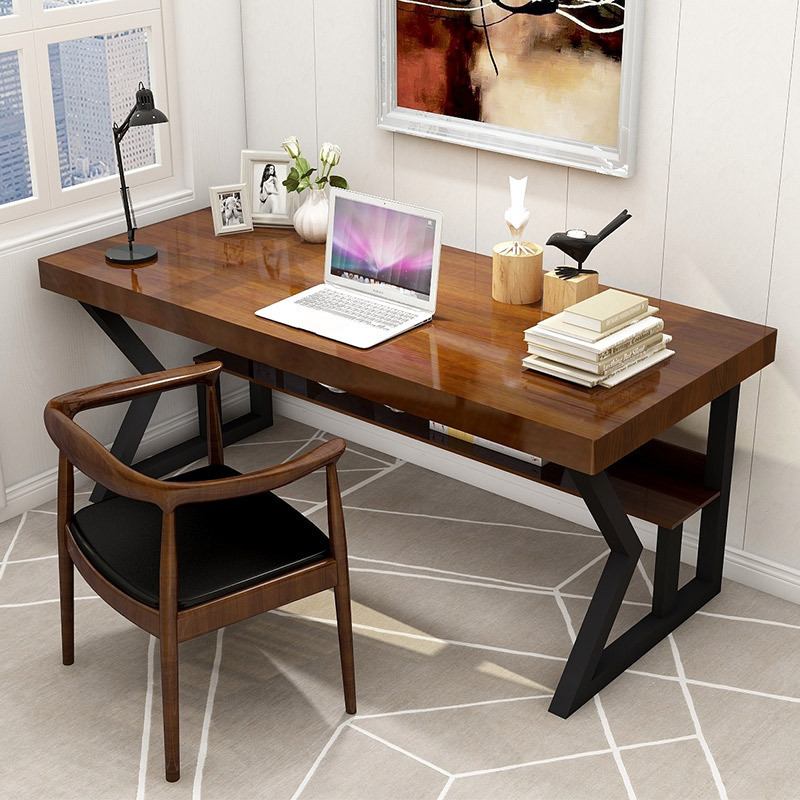 铁艺实木书桌 美式复古办公桌电脑桌椅组合 简约工作台家用写字台