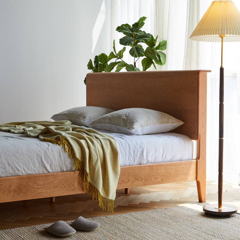 北欧卧室家用实木床 现代简约小户型 日式双人床1.8米樱桃木家具