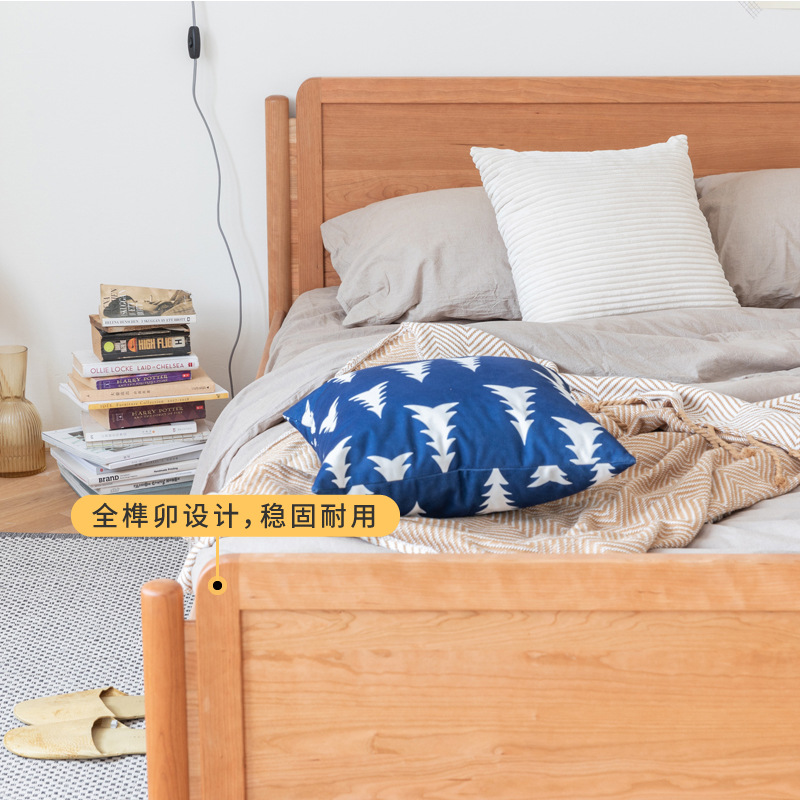 北欧家用卧室艾诺诺双人床日式民宿实木单人床简约现代双人床1.5m