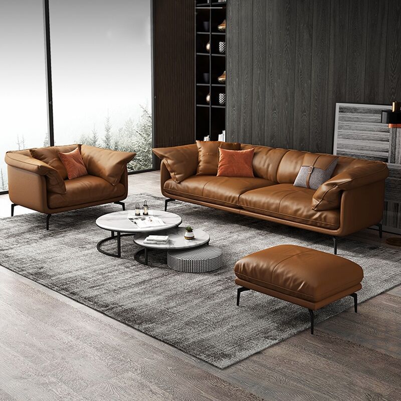 轻奢真皮沙发组合小户型牛皮沙发意式极简客厅北欧真皮羽绒沙发