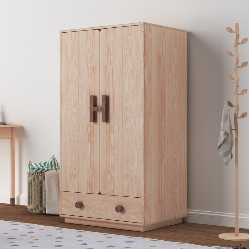 儿童衣柜实木北欧白蜡木卧室储物柜现代简易橡木对开门收纳柜衣橱