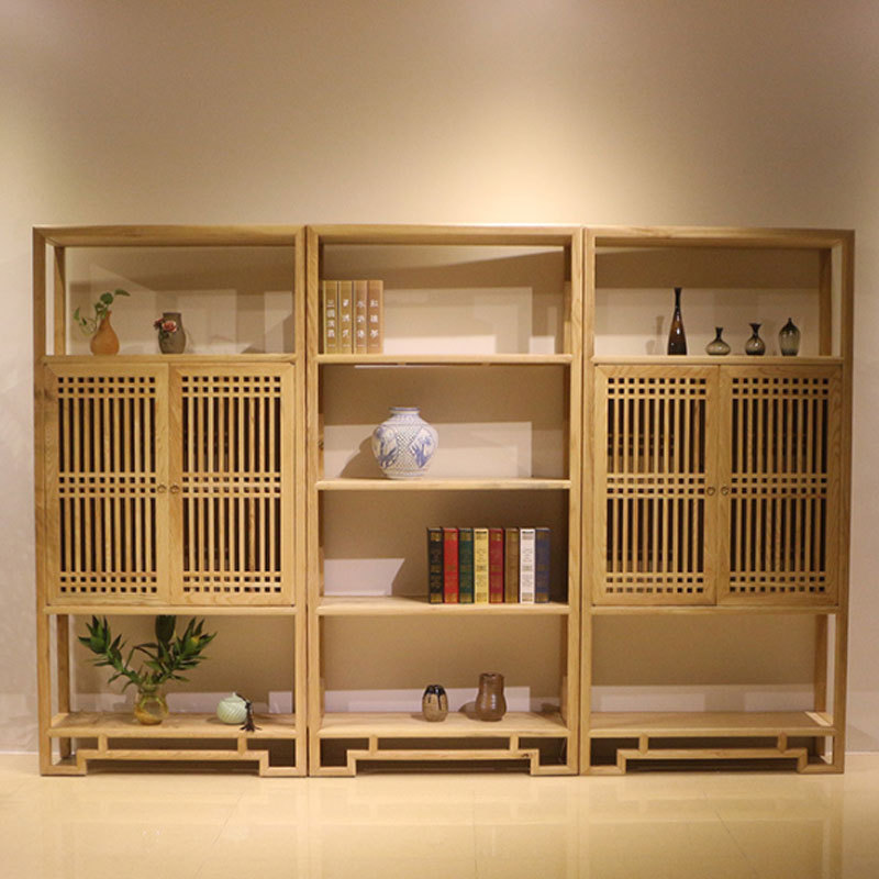 新中式白蜡木组合书柜架博古架禅意实木展示柜茶叶柜榫卯家具书架