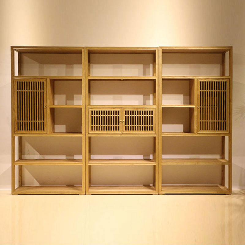 羽傅新中式榆木展示架 三组合书架现代中式博古架茶叶架禅意家具