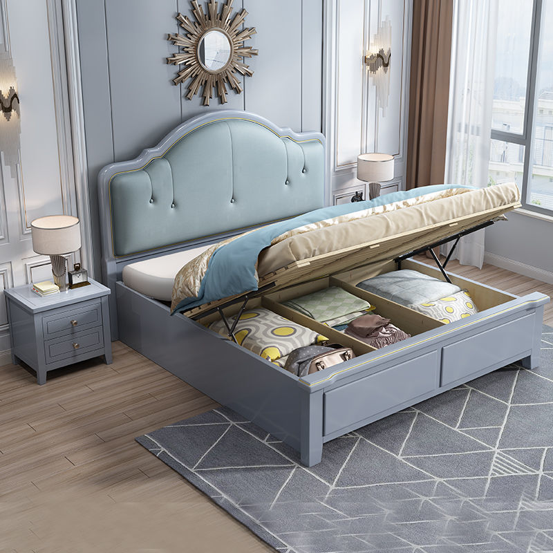 美式实木床1.8米现代简约轻奢双人主卧婚床1.5欧式公主床带皮软包