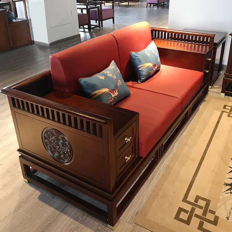 新中式沙发 白蜡木新中式家具组合 单人沙发现代简约新中式沙发