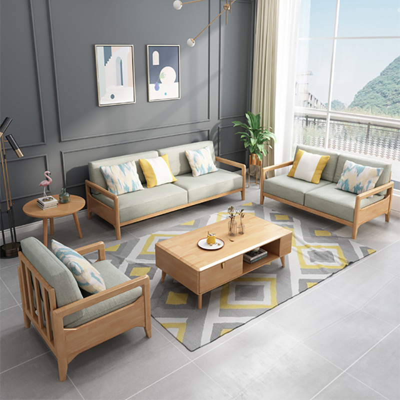 工厂直销北欧实木沙发组合简约现代沙发小户型三人位客厅家具