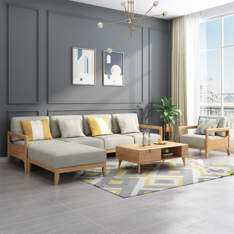 北欧风格实木布艺沙发简约现代小户型贵妃网红款客厅沙发组合