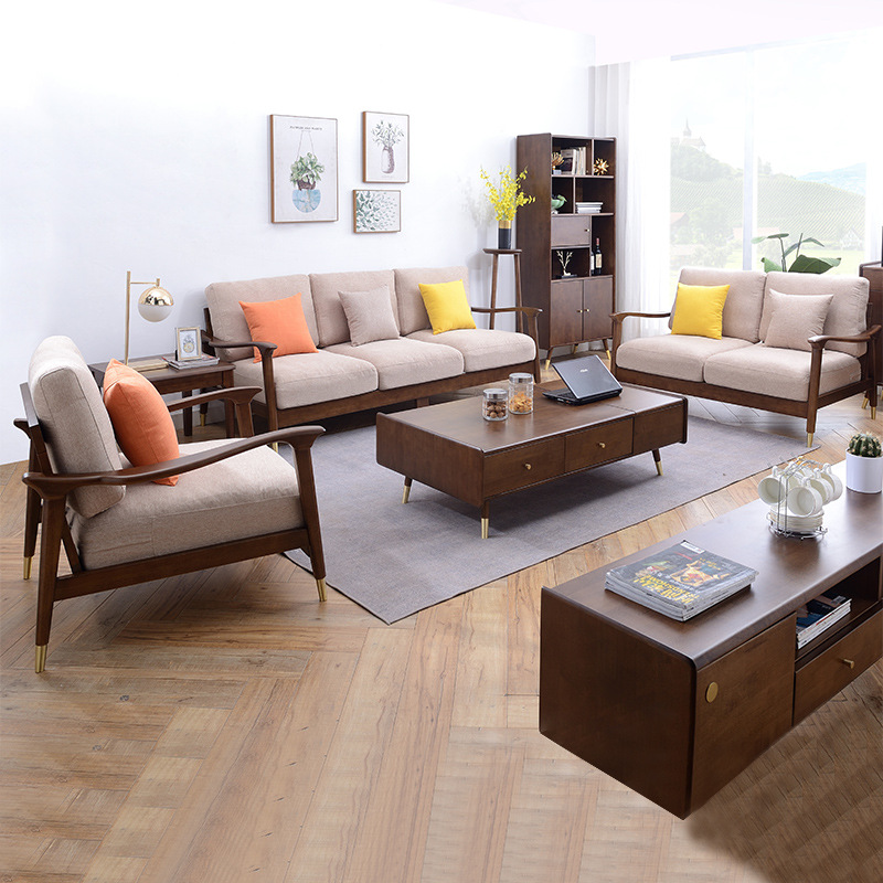 工厂直销北欧实木沙发组合小户型客厅家具三人位现代简约家用家具