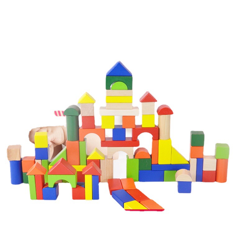 ACOOL TOY 18个月以上婴幼儿创意拼搭益智80粒彩色木制积木玩具