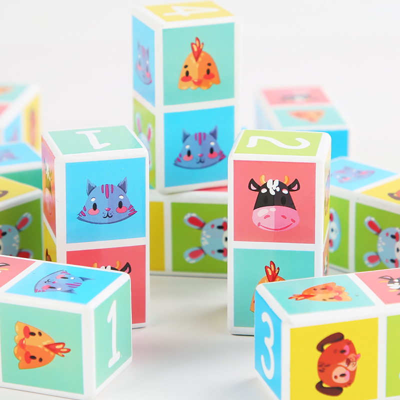 图案匹配积木玩具木质动物配对游戏幼儿童益智启蒙亲子互动桌游
