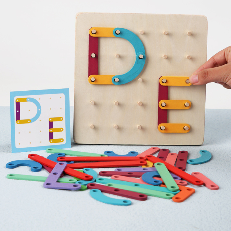 木制趣味数字字母钉板拼图儿童早教益智认知亲子互动桌游拼图玩具