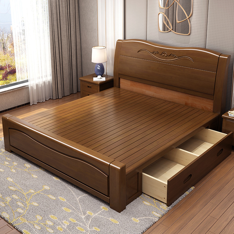 实木床现代简约中式1.5m儿童单人床主卧床储物出租房1.8米双人床
