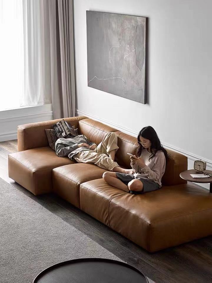 意式极简异形轻奢沙进口头层真皮北欧现代客厅转角羽绒设计师沙发