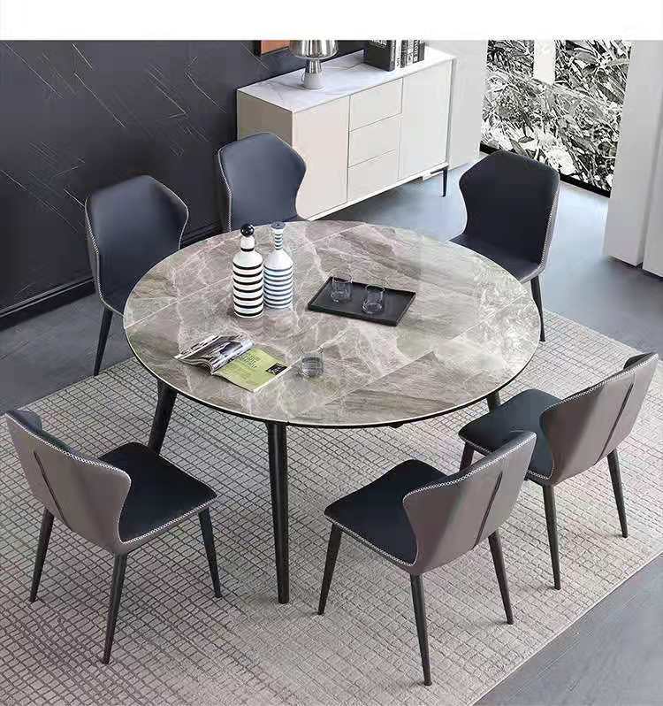 意式轻奢北欧岩板餐桌现代简约可变圆桌伸缩折叠家用小户型饭桌子