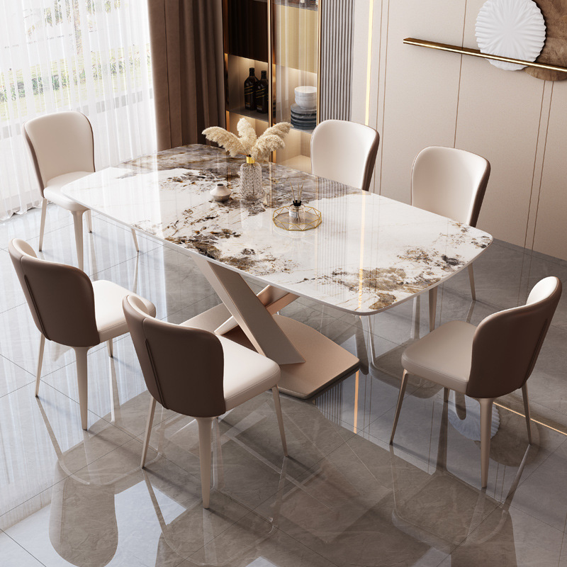 意式岩板餐桌家用小户型桌子吃饭家用北欧长条桌现代长方形饭桌