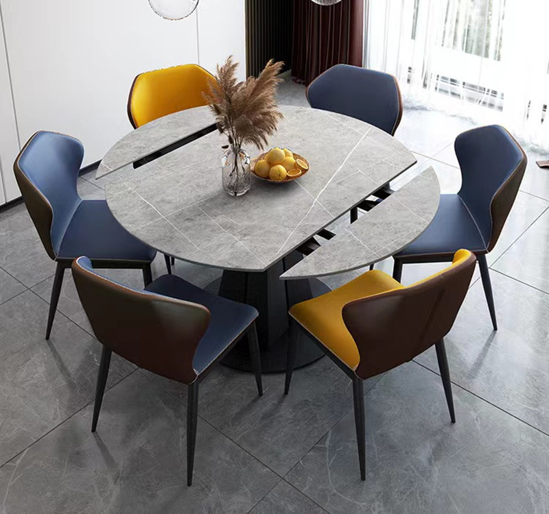 岩板餐桌伸缩旋转意式轻奢现代简约小户型方形圆形家用餐桌椅组合