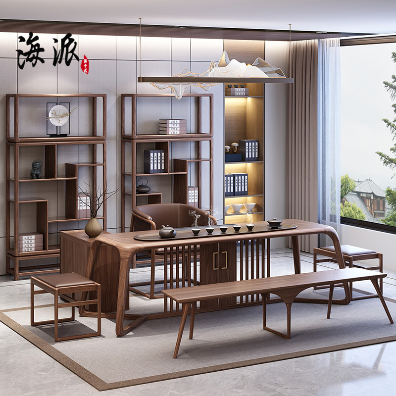 新中式茶桌椅组合实木家用功夫小茶台黑胡桃木禅意泡茶桌茶室家具