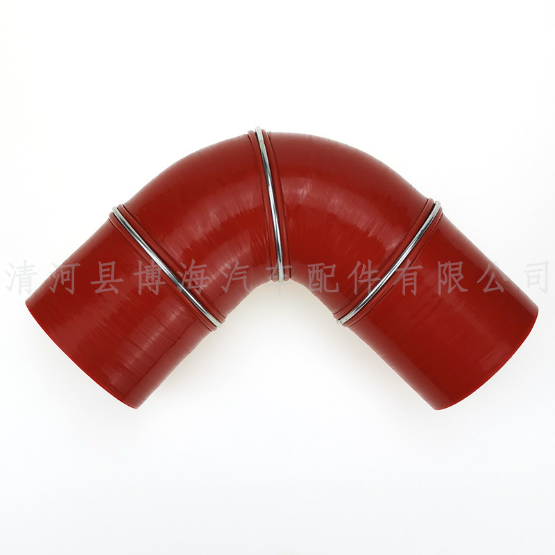 【厂家定做】耐高温汽车硅胶管内径80mm长150mm四层布红色硅胶管
