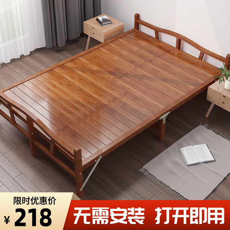竹床折叠床单人双人午睡租房家用办公室简易实木竹床夏季硬板凉床