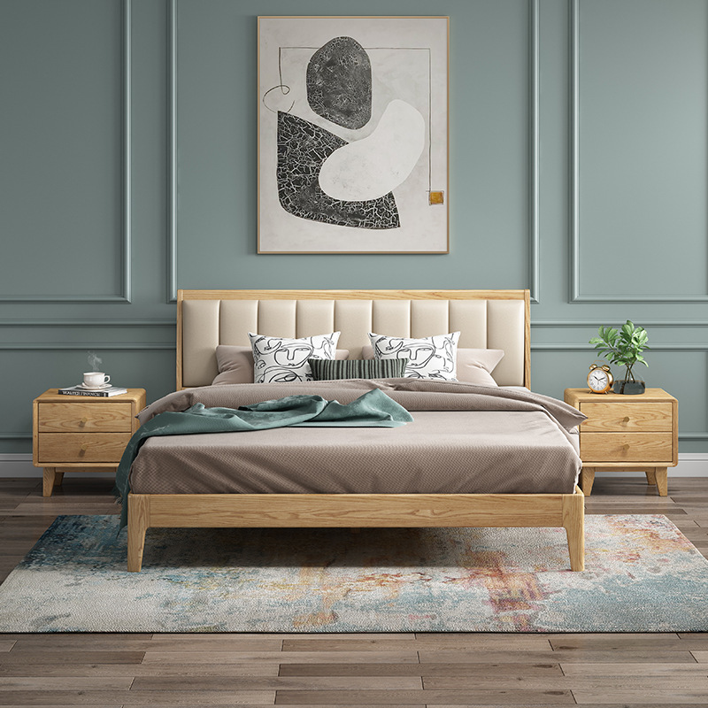 北欧白蜡实木床架1.5米单双人床1.8主卧室现代简约小户型轻奢家具