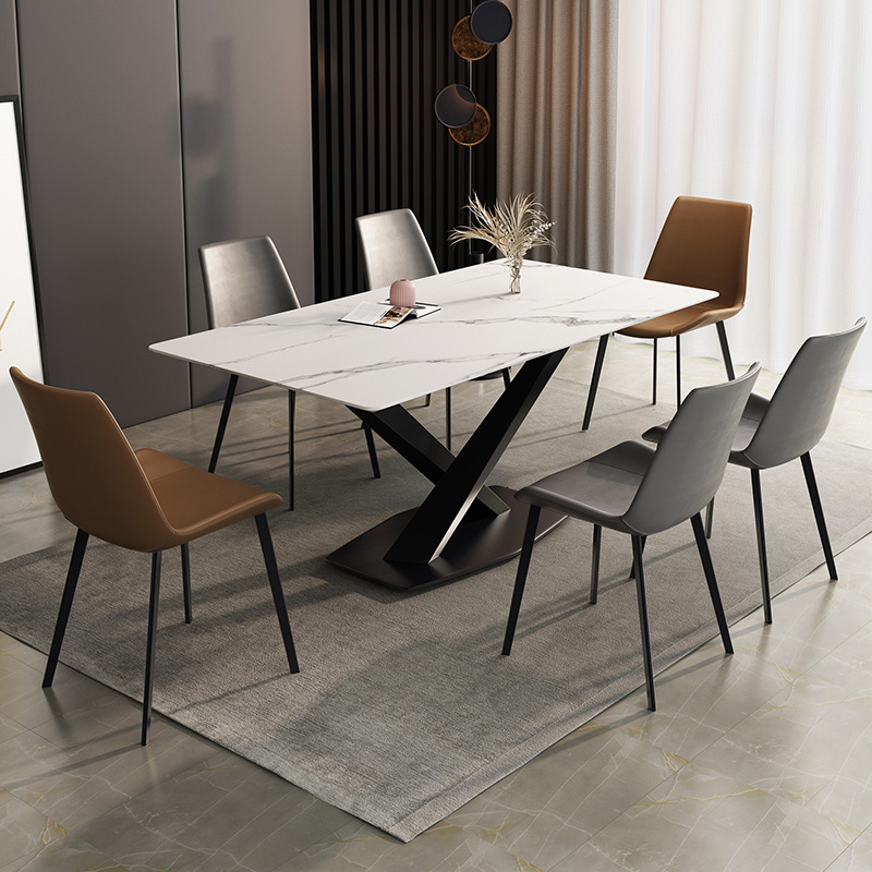 意式极简岩板餐桌椅组合简约现代小户型长方形餐桌家用大理石饭桌