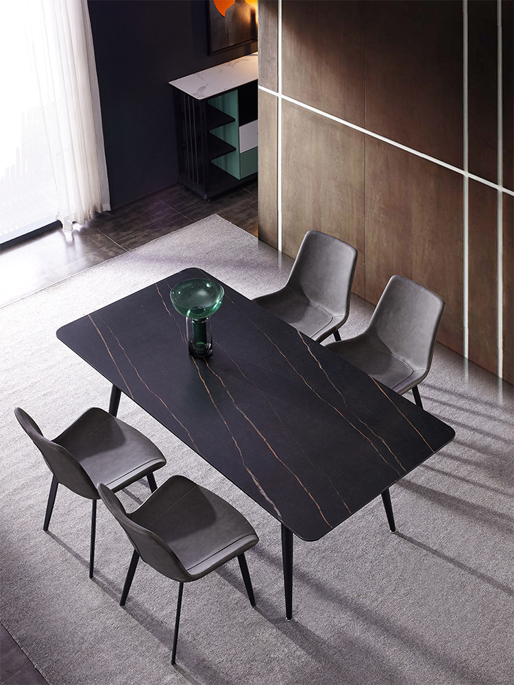 北欧岩板餐桌简约家用长方形铁艺餐桌椅组合轻奢极简餐厅吃饭桌子