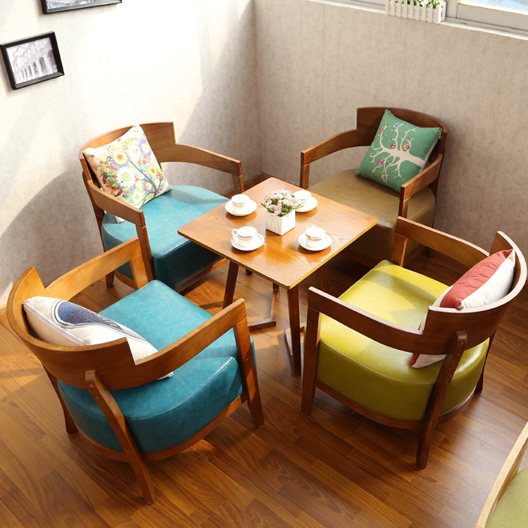 北欧咖啡厅桌椅洽谈接待沙发椅组合奶茶店售楼部休闲实木餐桌椅子