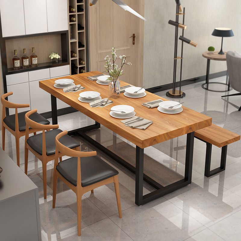 美式实木餐桌椅组合 简约家用长方形吃饭桌子 咖啡厅餐厅休闲餐桌