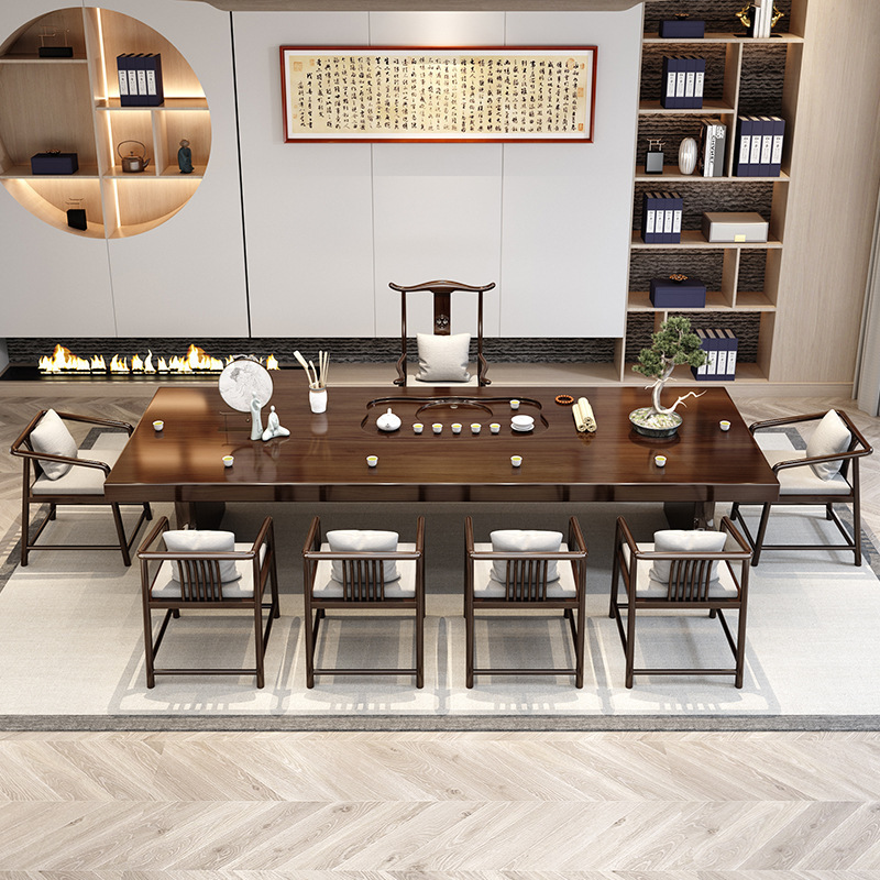 新中式泡茶桌办公室接待功夫茶桌家用实木茶桌椅组合酒店茶桌全套
