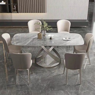 意式亮光岩板餐桌现代简约长方形餐桌椅组合轻奢小户型吃饭桌家用