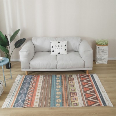 加工定制北欧风格编织棉线地毯卧室床边毯可机洗家居流苏棉线地毯